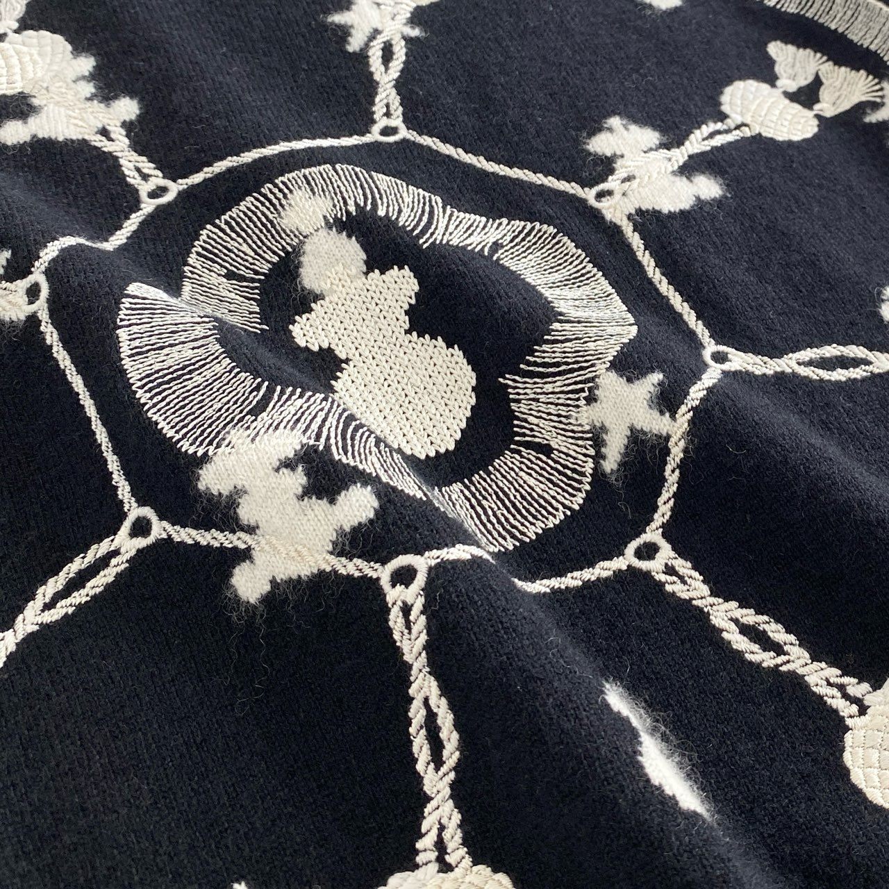 79j2 HERMES エルメス Poste et Cavalerie サーベル飾袋 刺繍 カシミアニット セーター サイズ42 ブラック ホワイト カシミヤ100% レディース イタリア製