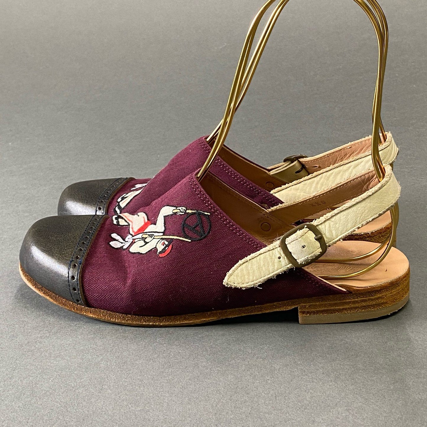 9g9 Under Cover アンダーカバー 刺繍デザイン レザーキャップ スリングバック サンダル 23cm相当 ボルドー シューズ