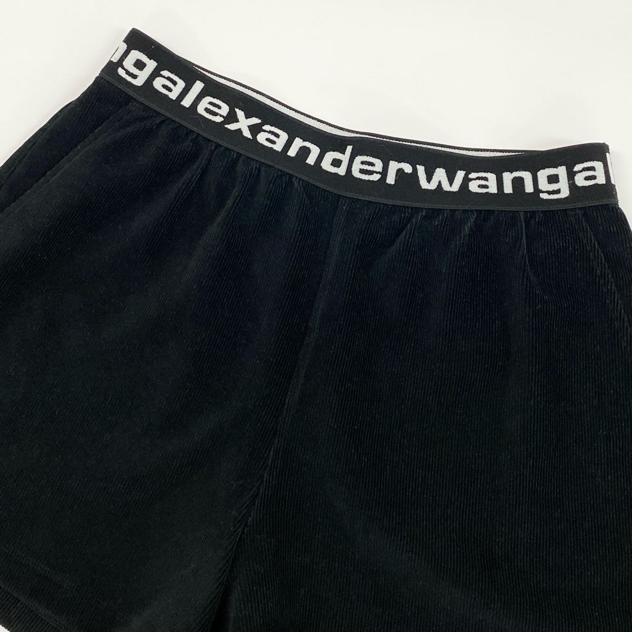 46f30 alexander wang.t アレキサンダーワン ウエストロゴプリント コーデュロイ ショートパンツ ハーフパンツ XS ブラック レディース