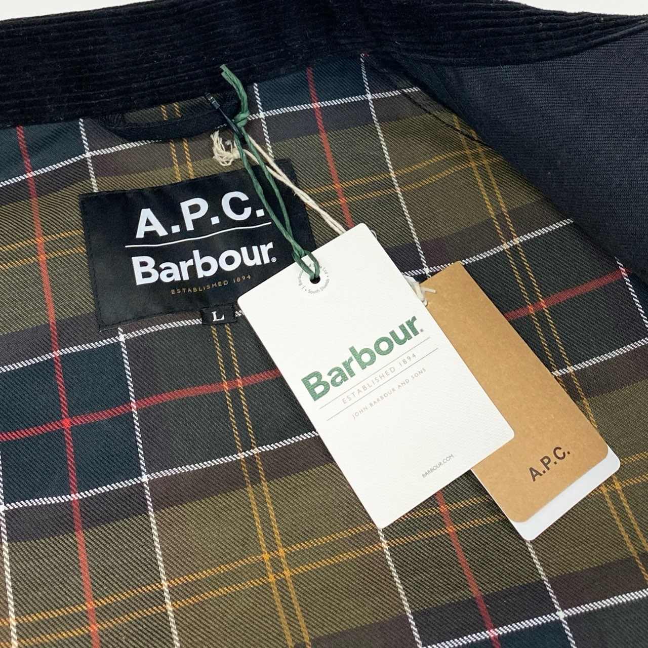 38d28 【新品タグ付き】 A.P.C. × Babour アーペーセー バブアー SPEY スペイ デニムジャケット Gジャン 251MCAS173 サイズL ブラック 25ss 腕章ワッペン ノンワックス