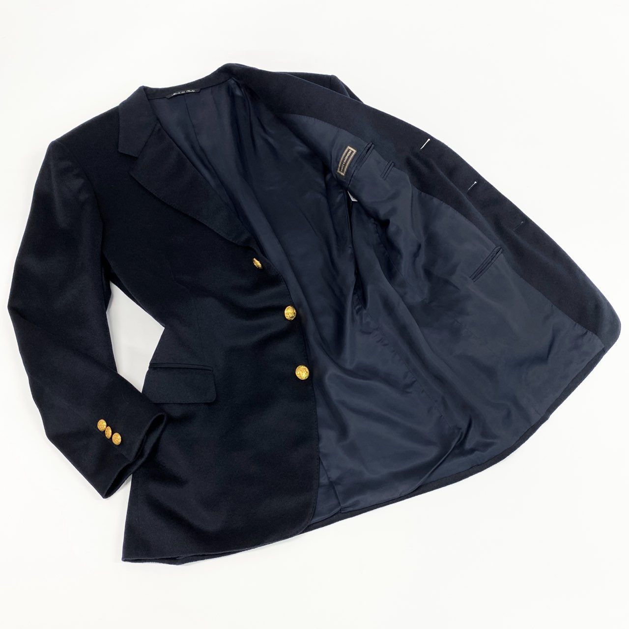 28f14 《美品》 CELINE HOMME セリーヌ オム マカダム金ボタン ヴィンテージ カシミヤ100% ブレザー 52 ネイビー テーラード スーツ イタリア製