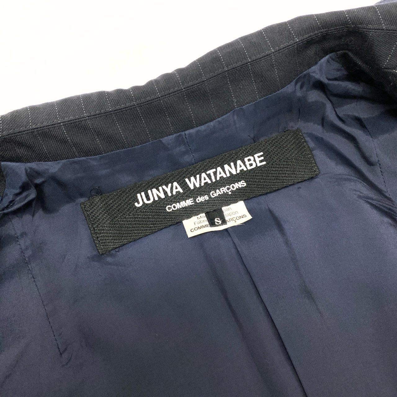 53h27 JUNYA WATANABE COMME des GARCONS ジュンヤワタナベ コムデギャルソン ニット切替 変形チェスターコート 日本製 ストライプ JJ-C006 Sサイズ ブラック ウール レディースo07t