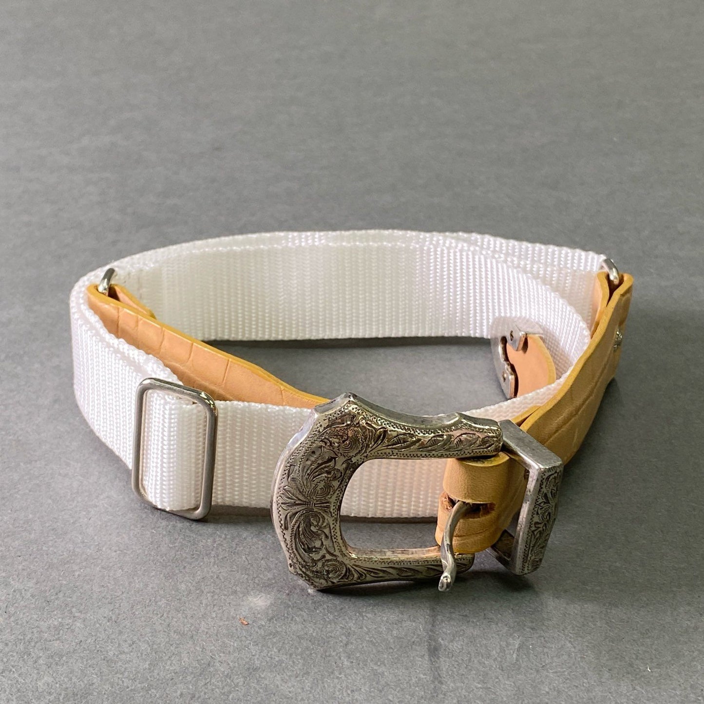 e8 TOGA PULLA トーガ プルラ Leather nylon belt レザー ナイロンベルト TP92-AH276 ベージュ ホワイト メタルピース