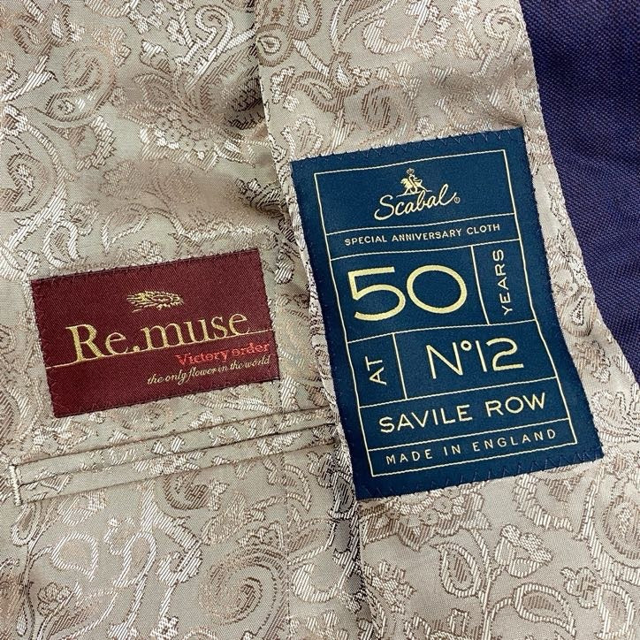 67g24《極美品》 Re.muse 英国 スキャバル生地 3ピーススーツ セットアップ オーダー品 裏地ペイズリー パープル ウール レディース_