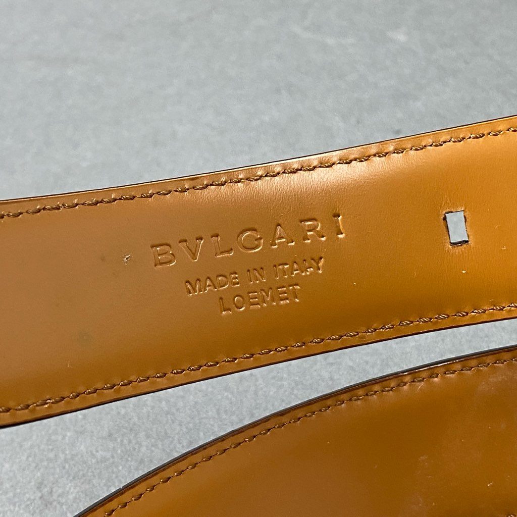 d2 《極美品》 BVLGARI ブルガリ レザーベルト Leather Belt ブラウン ゴールド スクエアバックル 小物