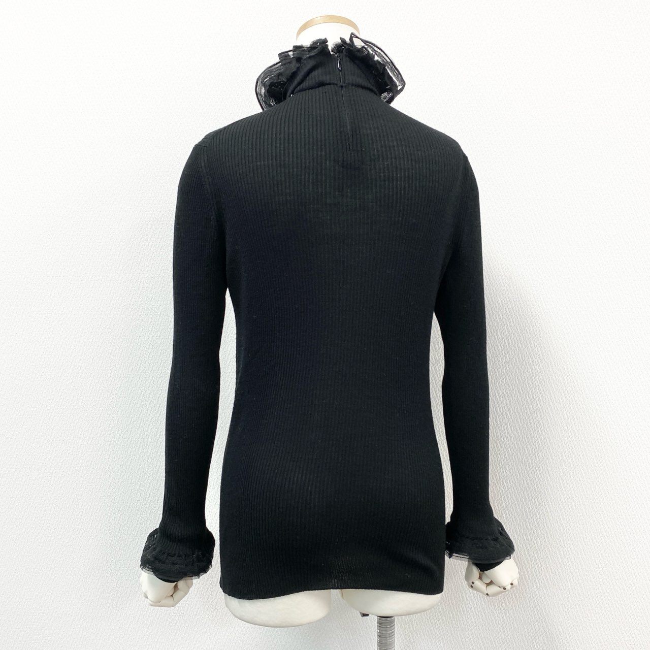 34d4 CHANEL シャネル リブニット 長袖セーター トップス フリル ココマーク装飾 P51988K06686 サイズ40 ブラック レディース