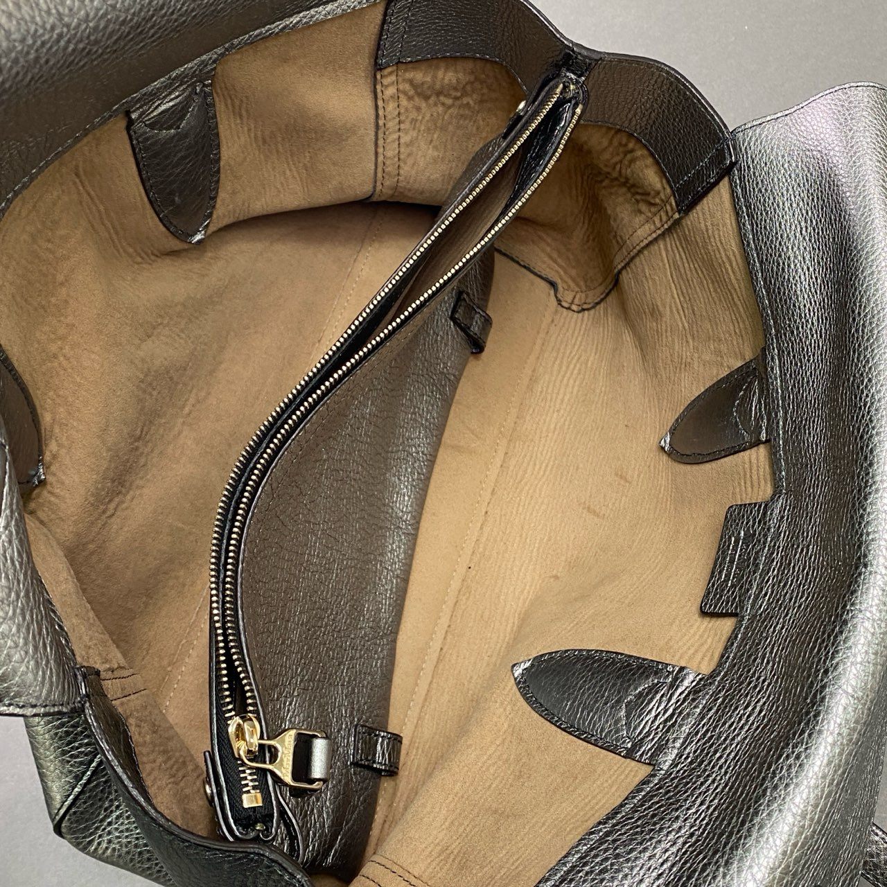 Gb12 Max Mara マックスマーラ ポーチ付き メタリック レザートートバッグ シルバー Leather ハンドバッグ 鞄 イタリア製