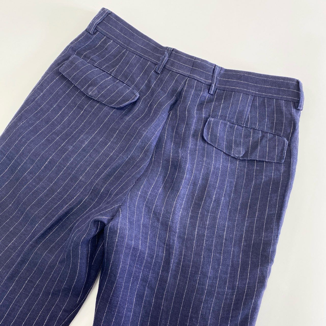10j31 BRUNELLO CUCINELLI ブルネロクチネリ スラックスパンツ リネンパンツ ボトムス サイズ44 ネイビー ストライプ リネン100% メンズ イタリア製