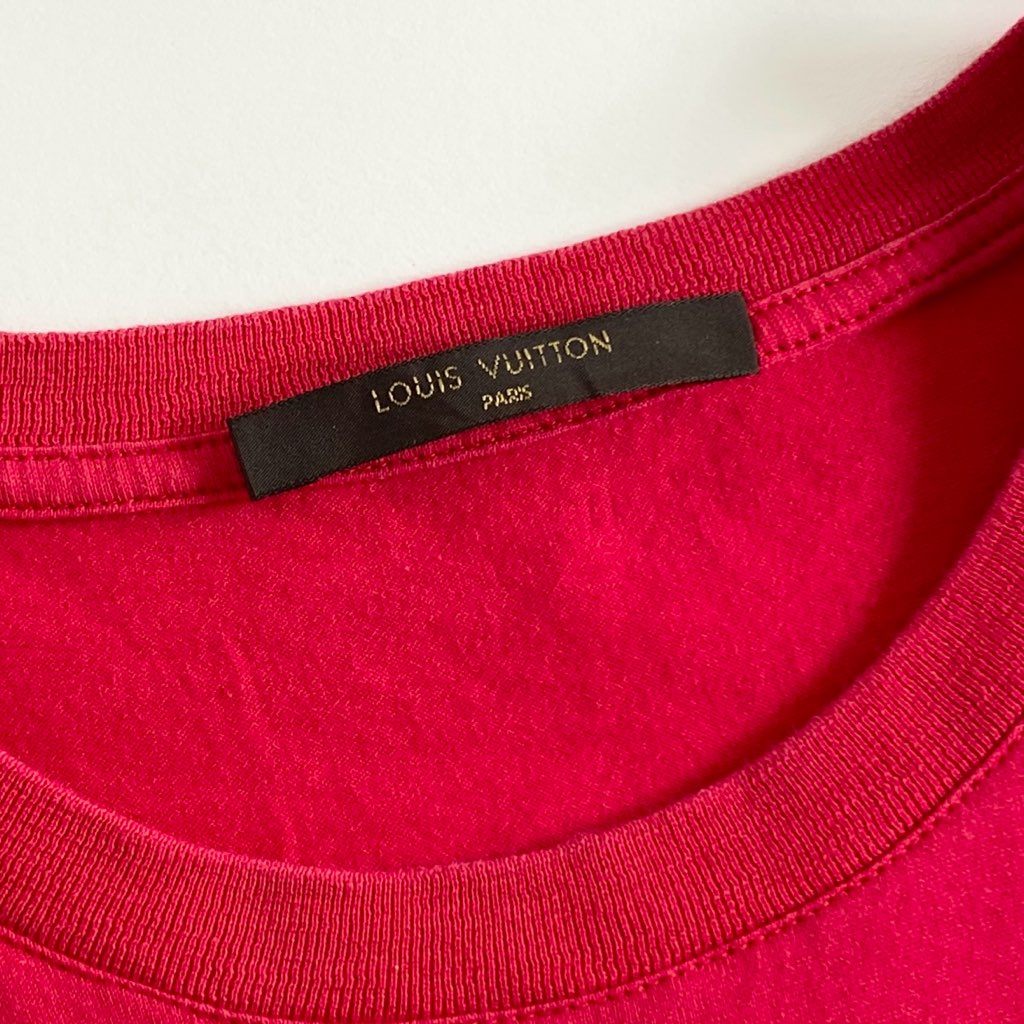 13e22 LOUIS VUITTON ルイヴィトン ワンポイント刺繍 ロゴ刺繍 半袖Tシャツ カットソー L レッド コットン100 メンズ
