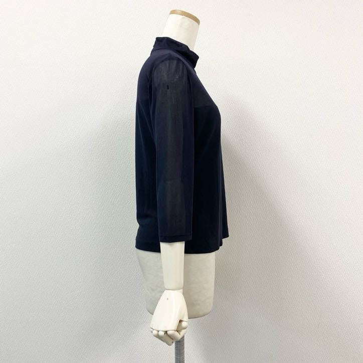 80g23 【美品】 LEONARD レオナール 七分袖カットソー トップス カンカン素材 モックネック 薄手 春夏 レディース 女性用 0159581 L ブラック