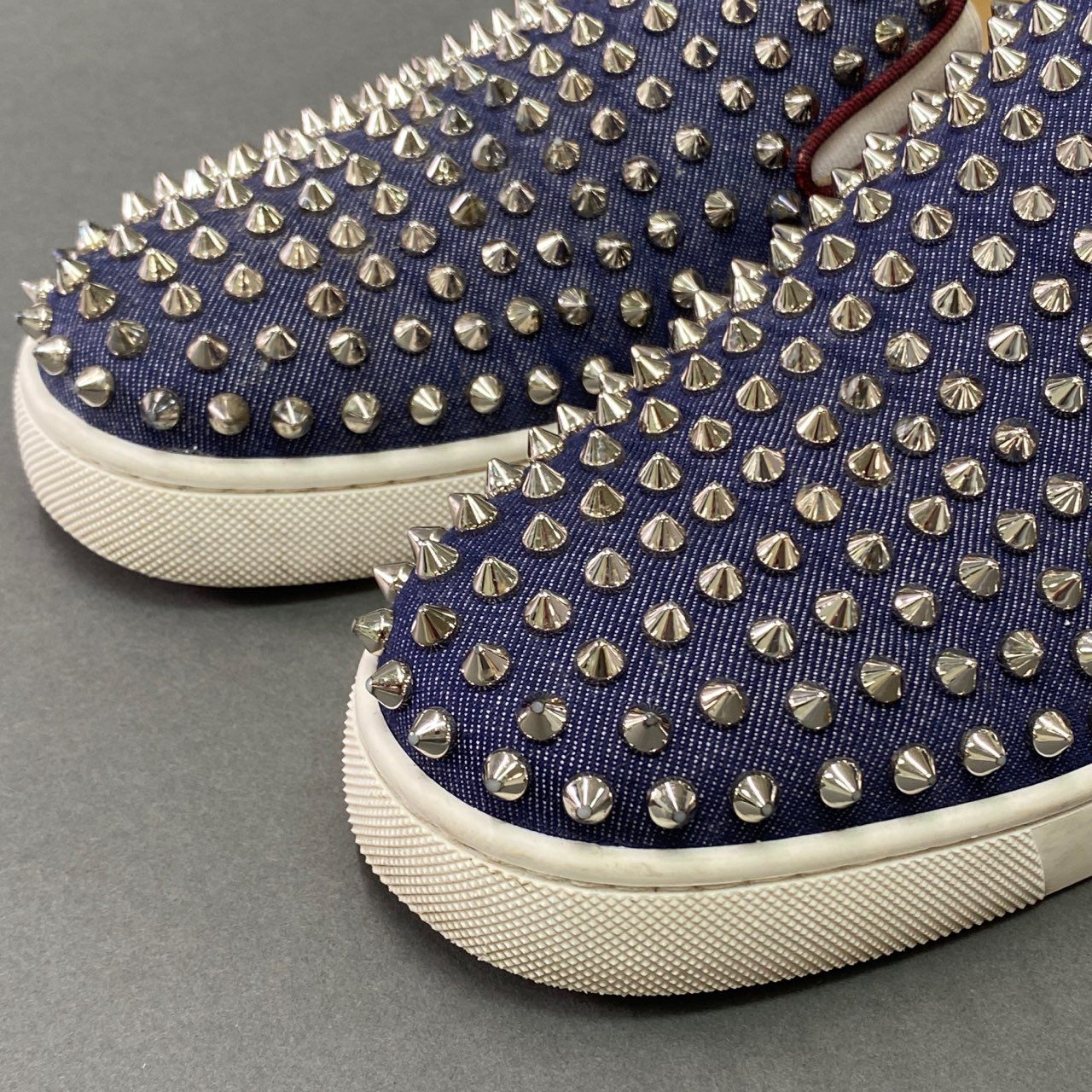 7l20 Christian Louboutin クリスチャンルブタン ローラーボート スパイク スリッポン スニーカー 41 1/2 ネイビー レザー イタリア製 シューズ ロックスタッズ