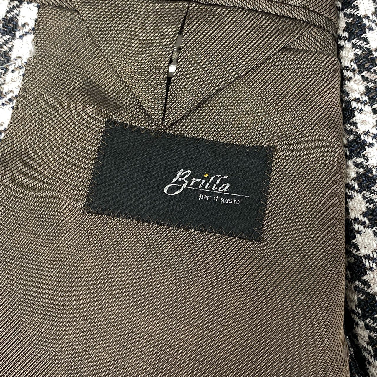 45h26 Brilla per il gusto ブリッラ BEAMS F別注 FERLA ミックスファブリック ハウンドトゥース ジャケット テーラードジャケット ブレザー 大きいサイズ 24-16-0106-015 52 XLサイズ相当 ホワイト ブラック メンズo07t