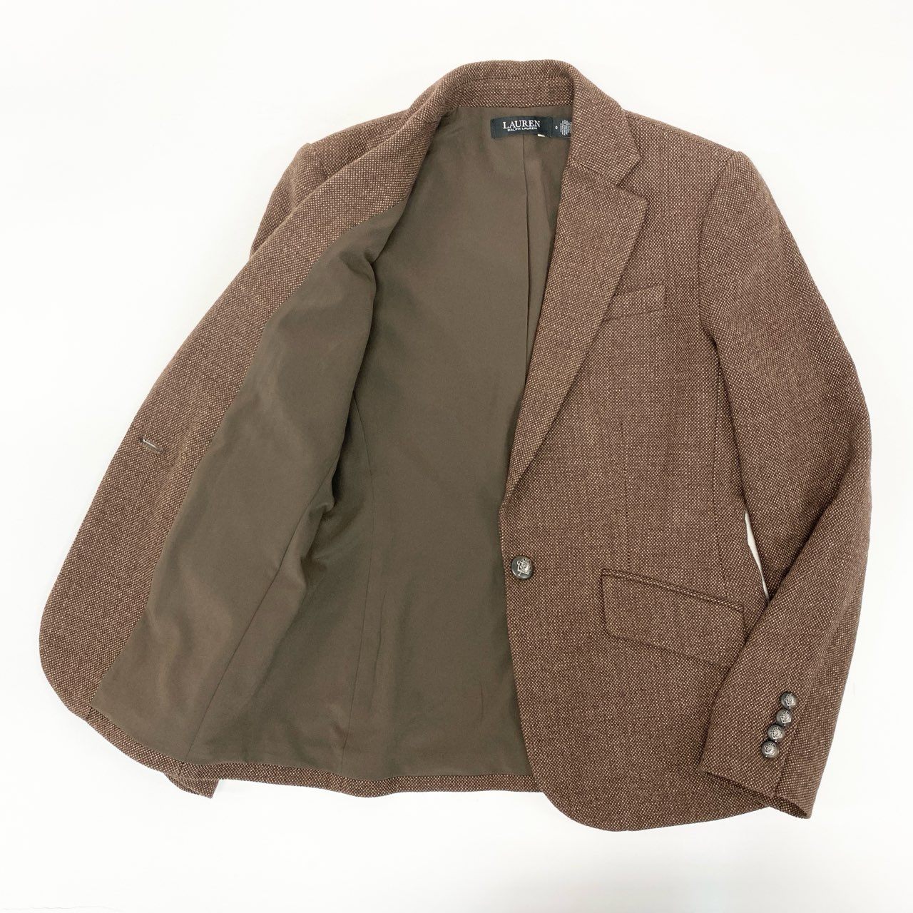 14j9 《美品》LAUREN RALPH LAUREN ローレンラルフローレン テーラードジャケット ツイードジャケット ジャケット 0サイズ ブラウン レディースu02t