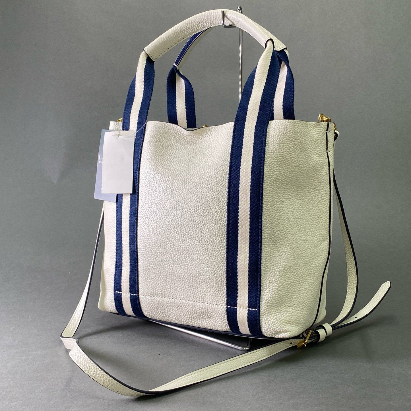 Ae5《未使用》 LAUREN RALPH LAUREN ローレン ラルフローレン 2WAY レザー トートバッグ ショルダーバッグ ホワイト クリーム Leather タグ付