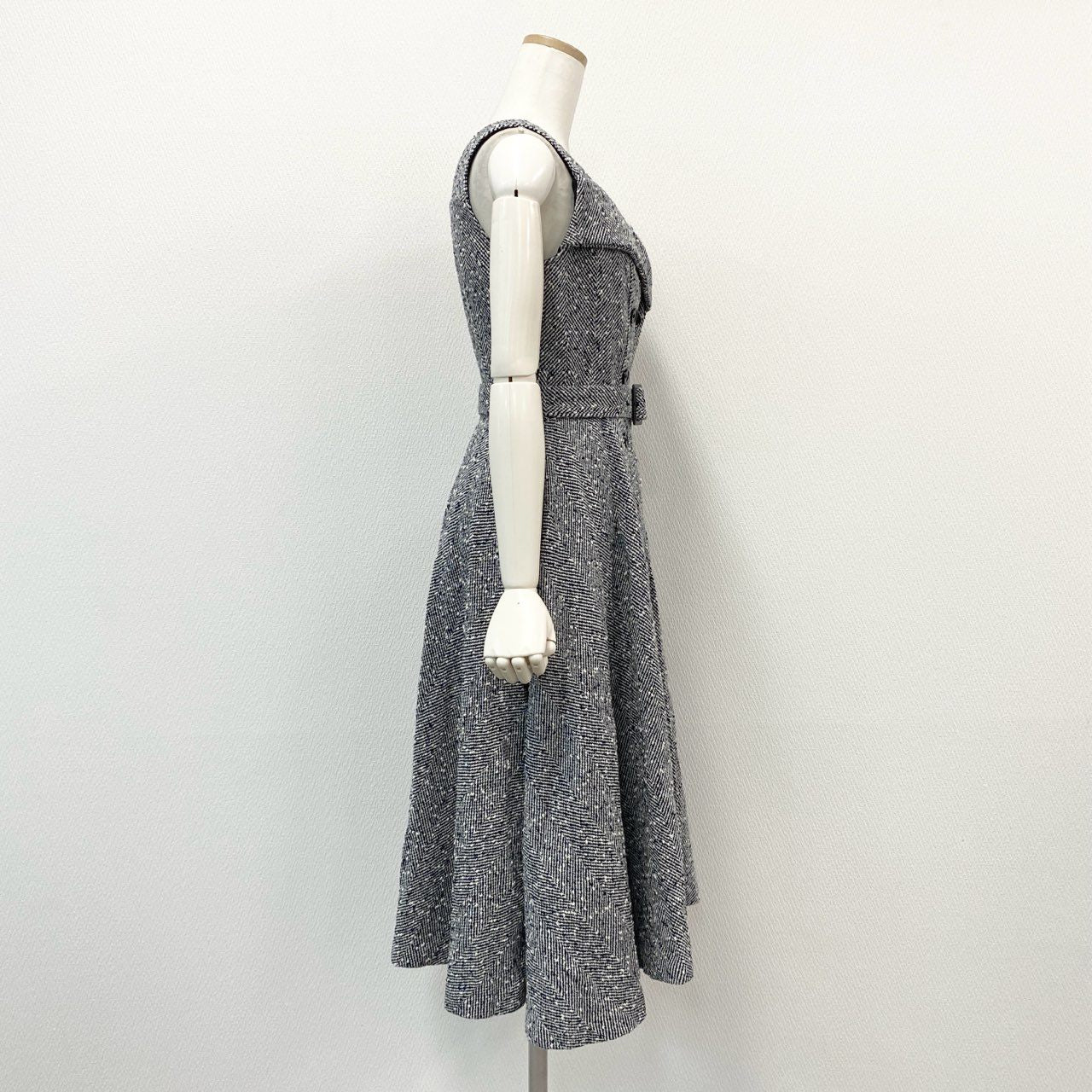 74c14 【美品】 sheller シェリエ トレンチドレス ノースリーブワンピース オケージョンワンピース ヘリンボーン ツイード SL174031003 F グレー