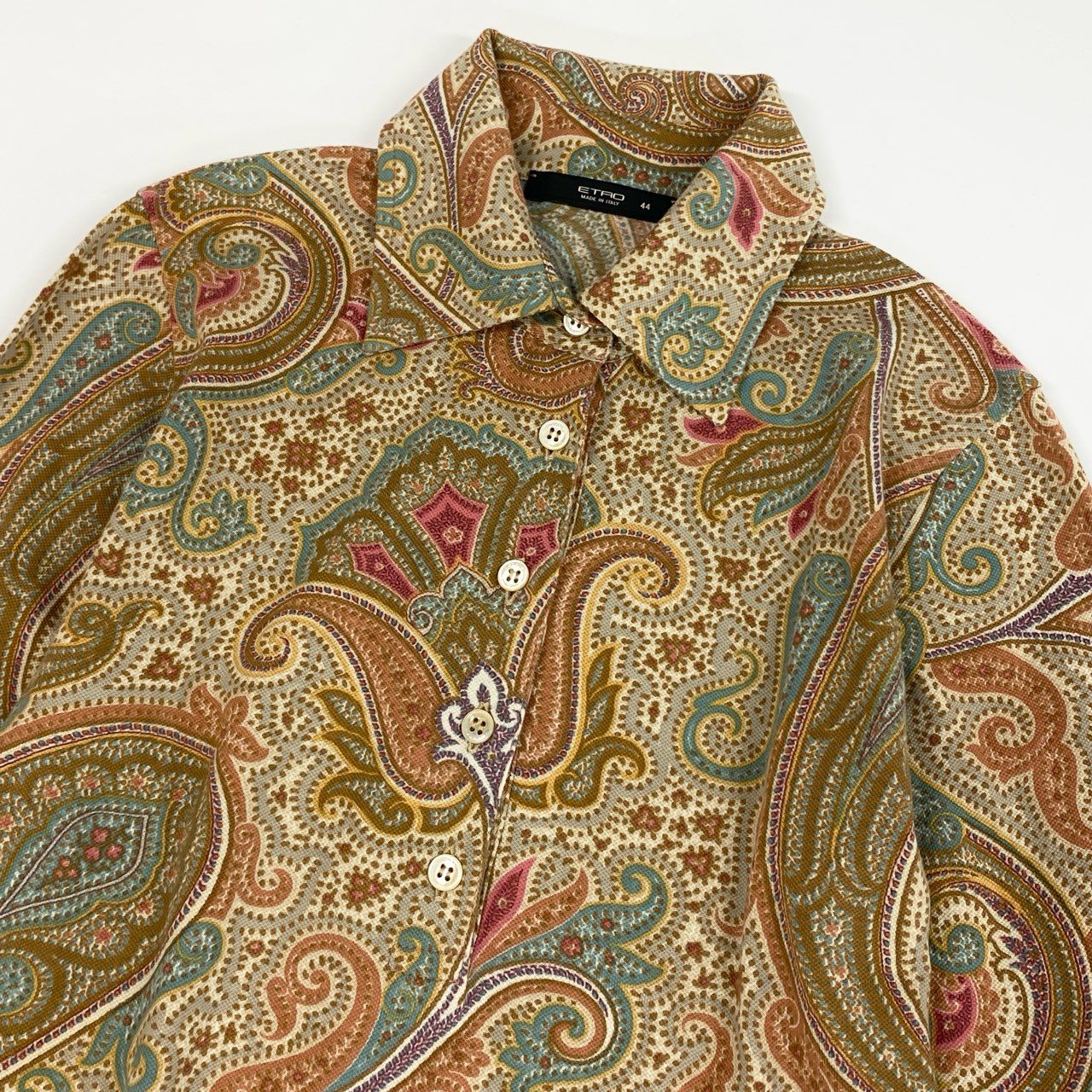 67j6 《美品》 ETRO エトロ イタリア製 長袖ポロシャツ カットソー ペイズリー柄 レディース 女性用 44 ブラウン系u02t