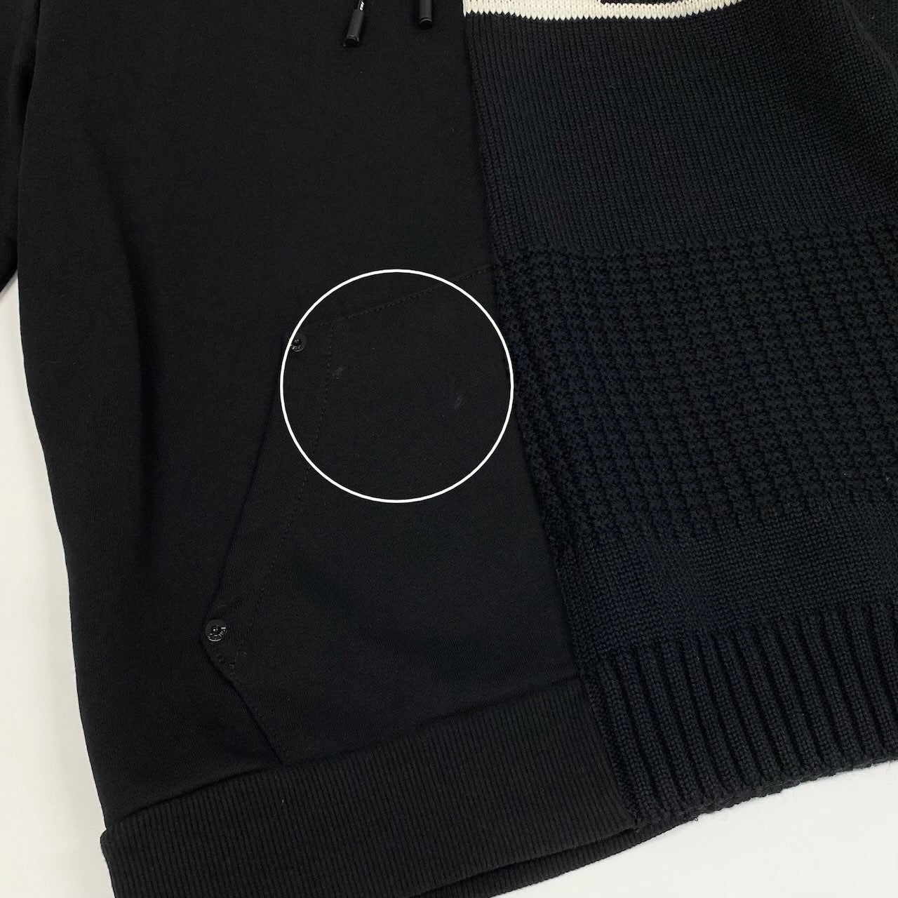 5d16 P.M.D.S. ピーエムディーエス PREMIUM MOOD DENIM SUPERIOR アシンメトリーデザイン プルオーバー フーディー ニットコンビ スウェットパーカー サイズM ブラック メンズ 紳士服u02t