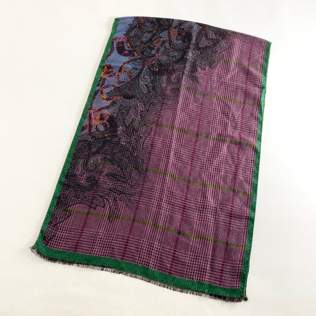 40h8-4 《美品》 ETRO エトロ イタリア製 シルク混 大判ストール マフラー 総柄 マルチカラー ユニセックス