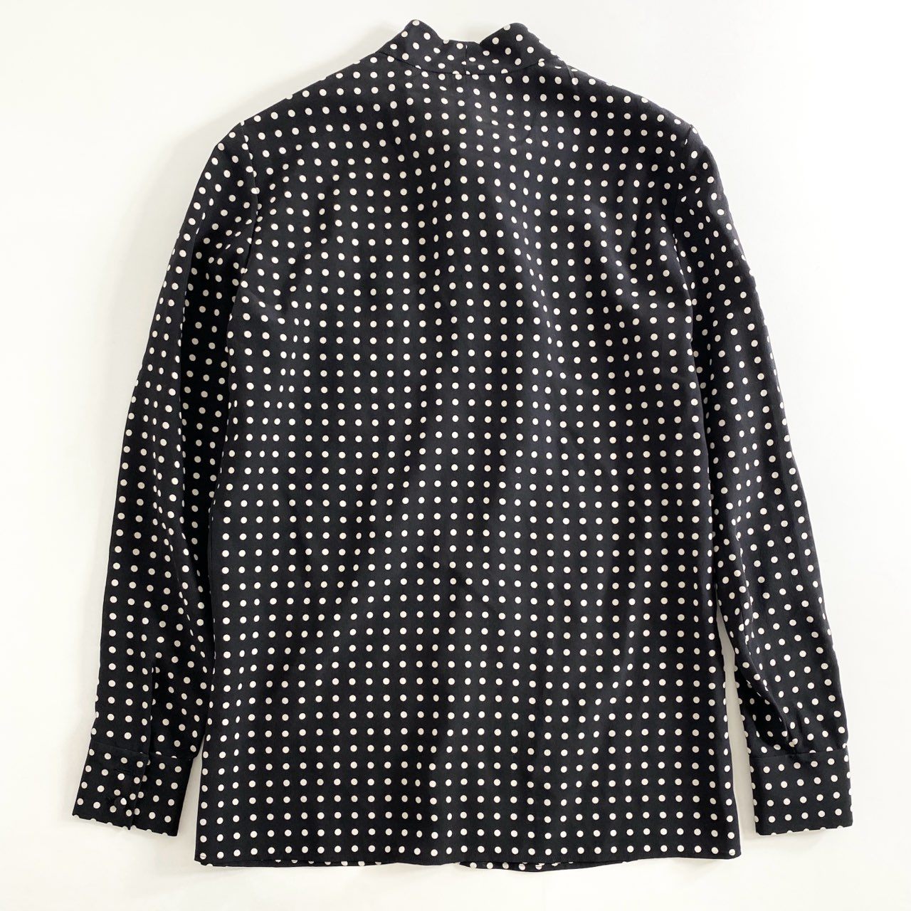 26e24 フランス製 SAINT LAURENT PARIS サンローラン ボウタイブラウス ポルカドット 長袖シャツ トップス ブラック×ホワイト シルク100% レディース