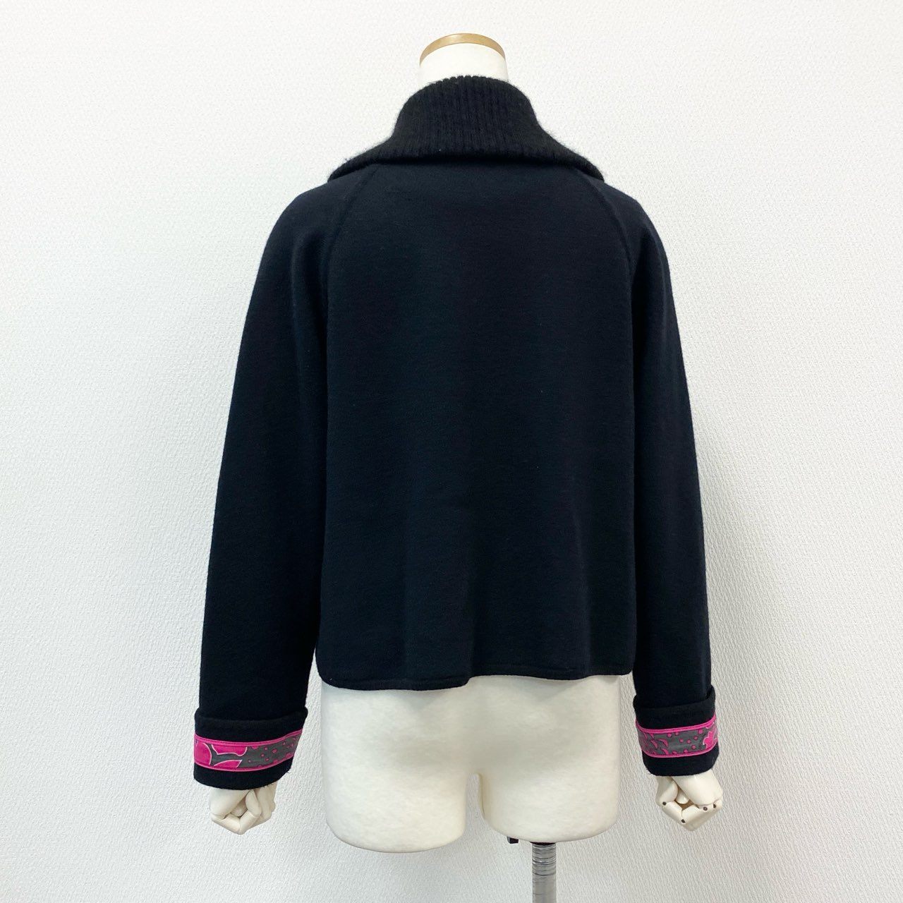2f6 LEONARD FASHION レオナール ファッション ハイネック ウールジャケット 日本製 プリント 2 ブラック ピンク