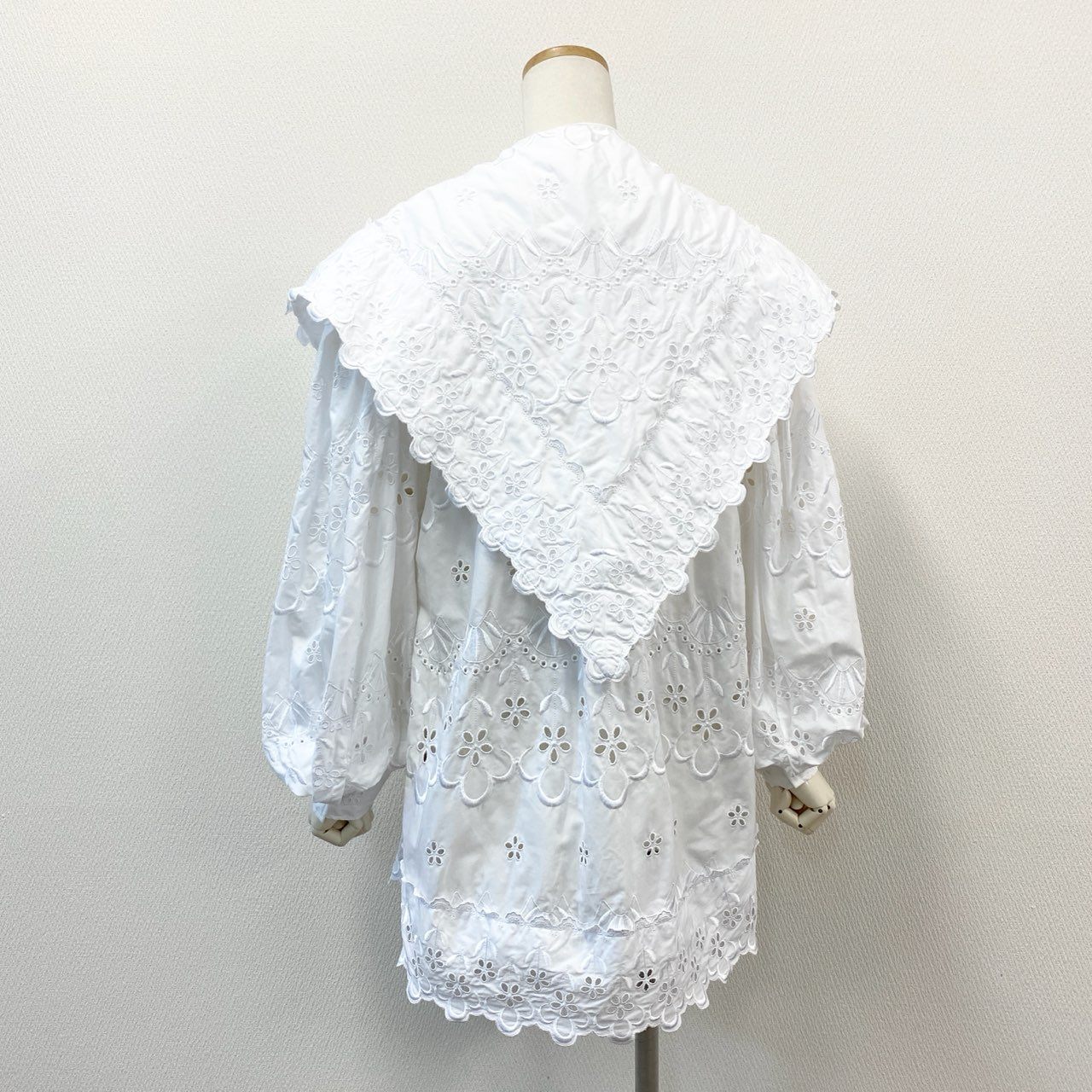 56f5 SIMONE ROCHA シモーネロシャ レース刺繍 長袖 セーラーブラウス シャツ チュニック ソングスリーブ トップス UK4 ホワイト コットン