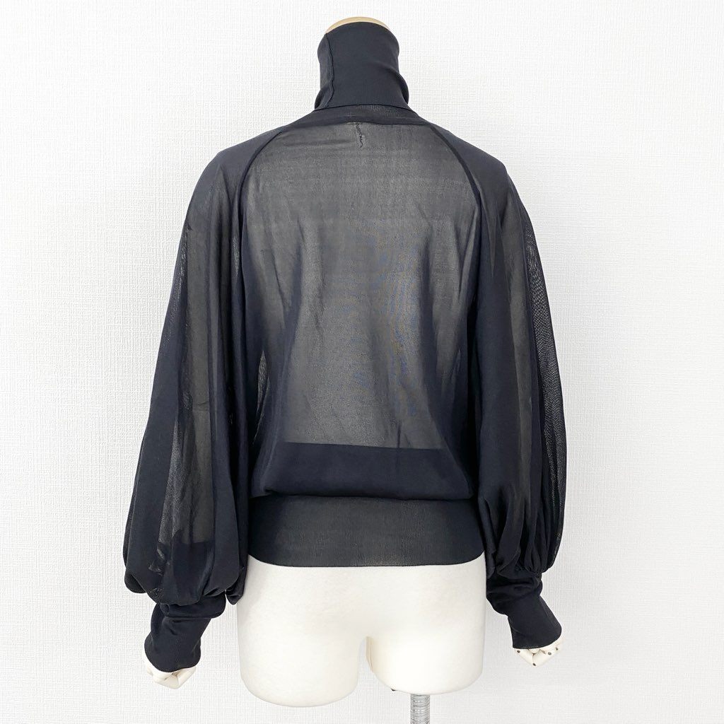 27f20 《美品》 フランス製 HERMES エルメス タートルネック 長袖ニット セーター バルーンスリーブ サイズL ダークネイビー シルク100% レディース