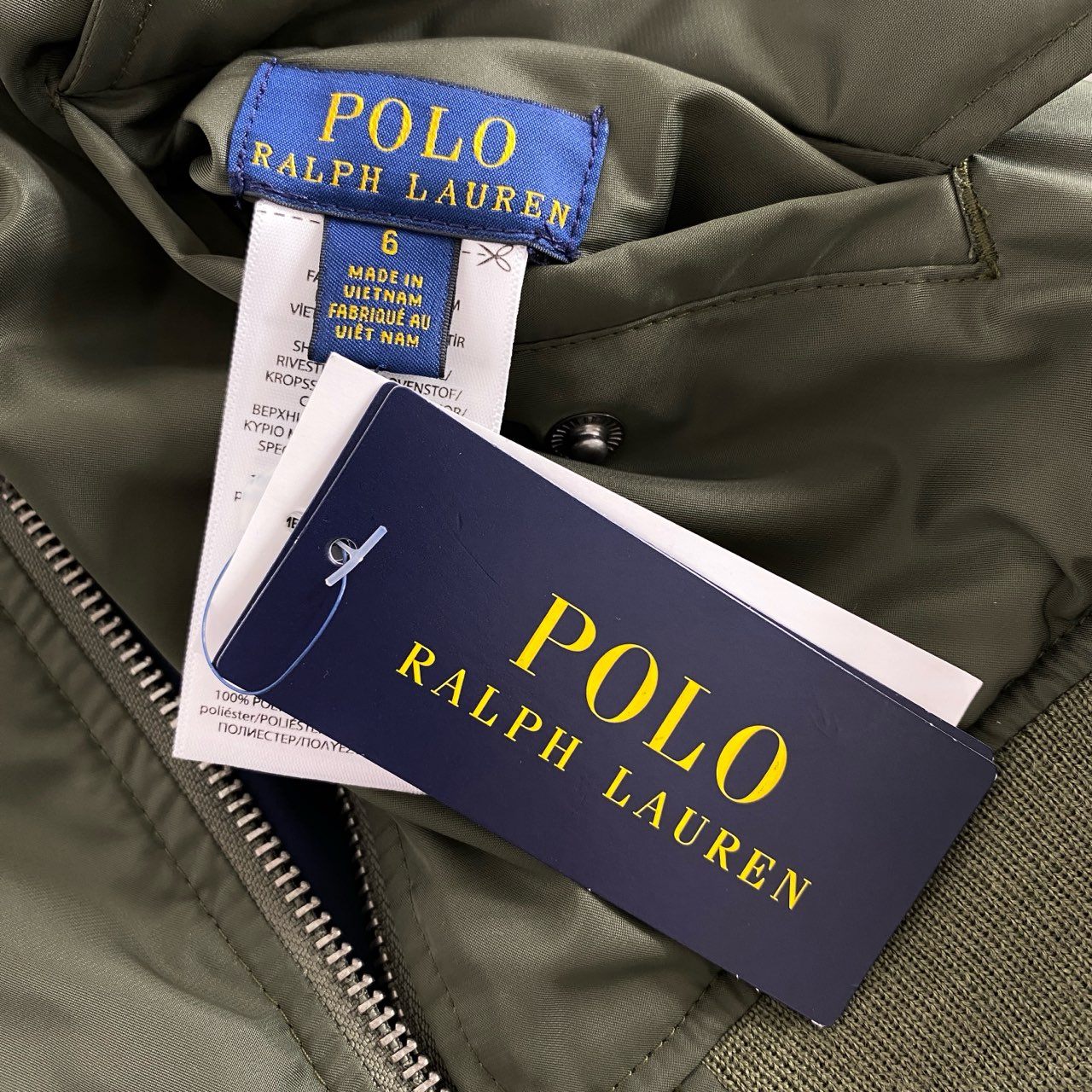 88i3② 《未使用保管品》定価¥29,590 POLO RALPH LAUREN ポロ ラルフローレン ワッペン付き MA-1 フライトジャケット 6 カーキ タグ付