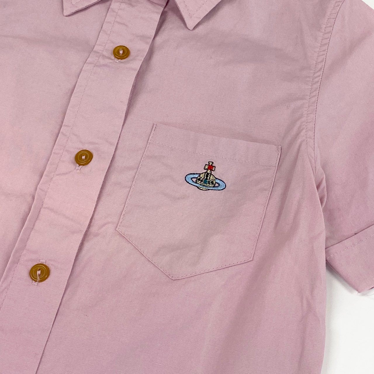 4c28 Vivienne Westwood RED LABEL ヴィヴィアンウエストウッド レッドレーベル イタリア製 コットンシャツ 半袖シャツ 薄手シャツ 春夏生地 ピンクシャツ オーブ刺繍 実寸S程 ピンク コットン100%