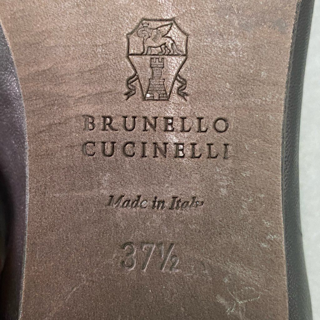 2e10 BRUNELLO CUCINELLI ブルネロクチネリ ラメフリンジ ローファー 37 1/2 ブラック レザー 革靴 フラットシューズ イタリア製