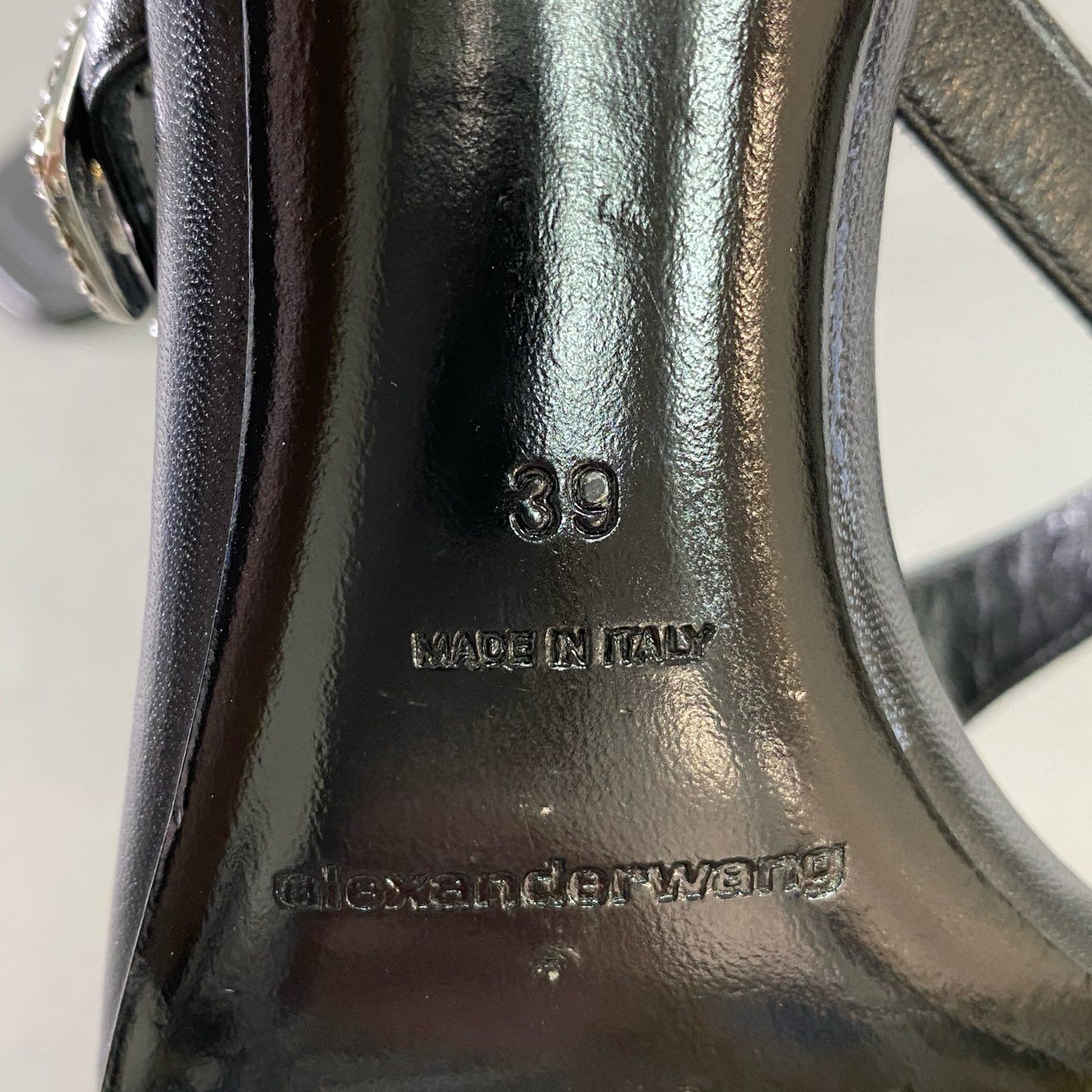 5j10 alexander wang アレキサンダーワン ラインストーンロゴ ヒール トングサンダル 39 ブラック レザー シューズ イタリア製