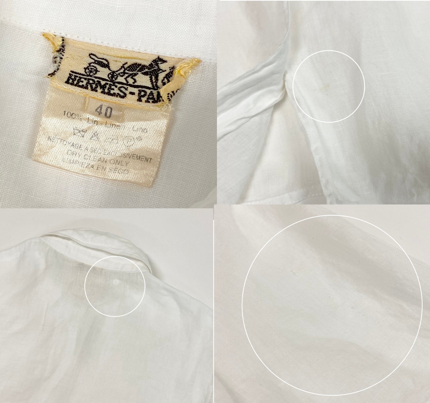 Ee28 HERMES エルメス 半袖シアーシャツ ロゴボタン サイズ40 ホワイト リネン100% レディース 女性服u02t