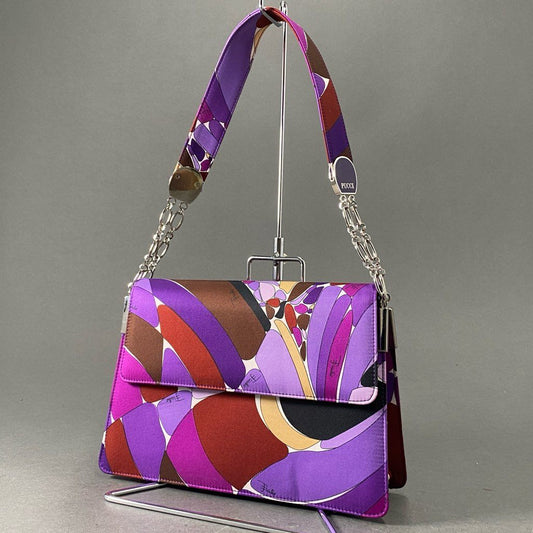 78f8 《美品》 Emilio Pucci エミリオプッチ ワンショルダーバッグ パープル プリント パーティ セレモニー チェーン カバン