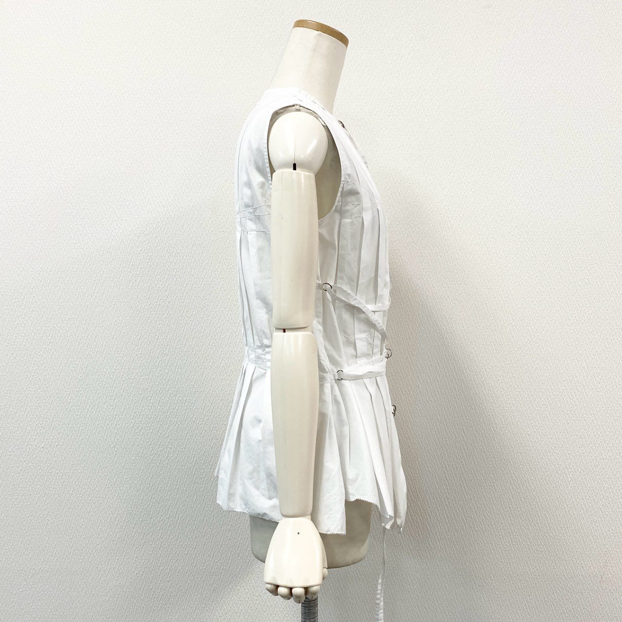 57h4 Jean Paul GAULTIER ジャンポールゴルチエ レースアップ ノースリーブブラウス シャツ ベスト レイヤード◎ チュニック丈 40 ホワイト コットン レディース