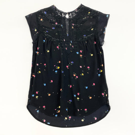3g2 《美品》 ERMANNO SCERVINO エルマンノシェルビーノ 半袖シャツ カットソー トップス レース 花柄 サイズ38 ブラック シルク レディース 女性用