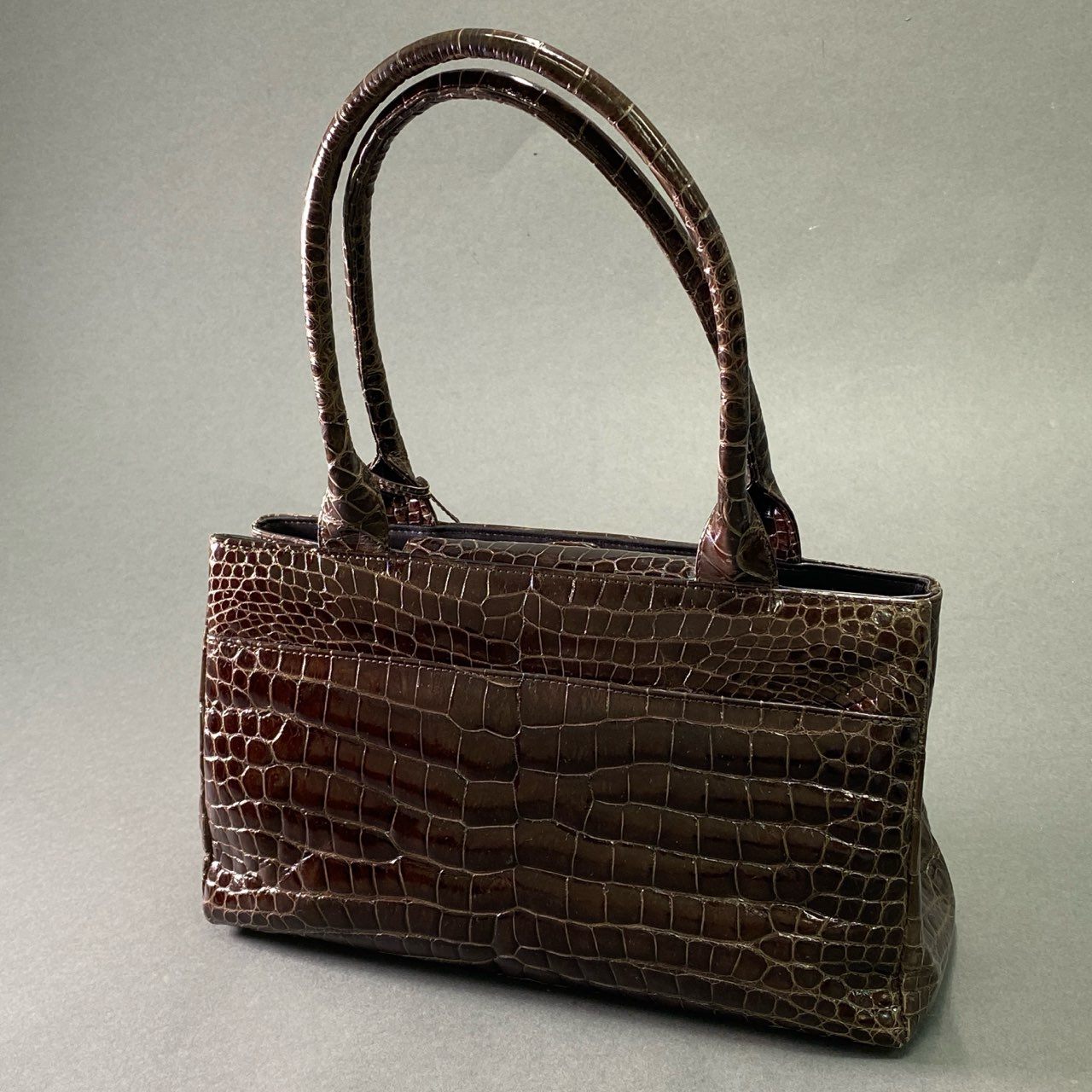 Cf10 《美品》 シャイニングクロコ ターンロック ショルダーバッグ ブラウン クロコダイルレザー 本クロコ 本革 ワニ Crocodile Leather