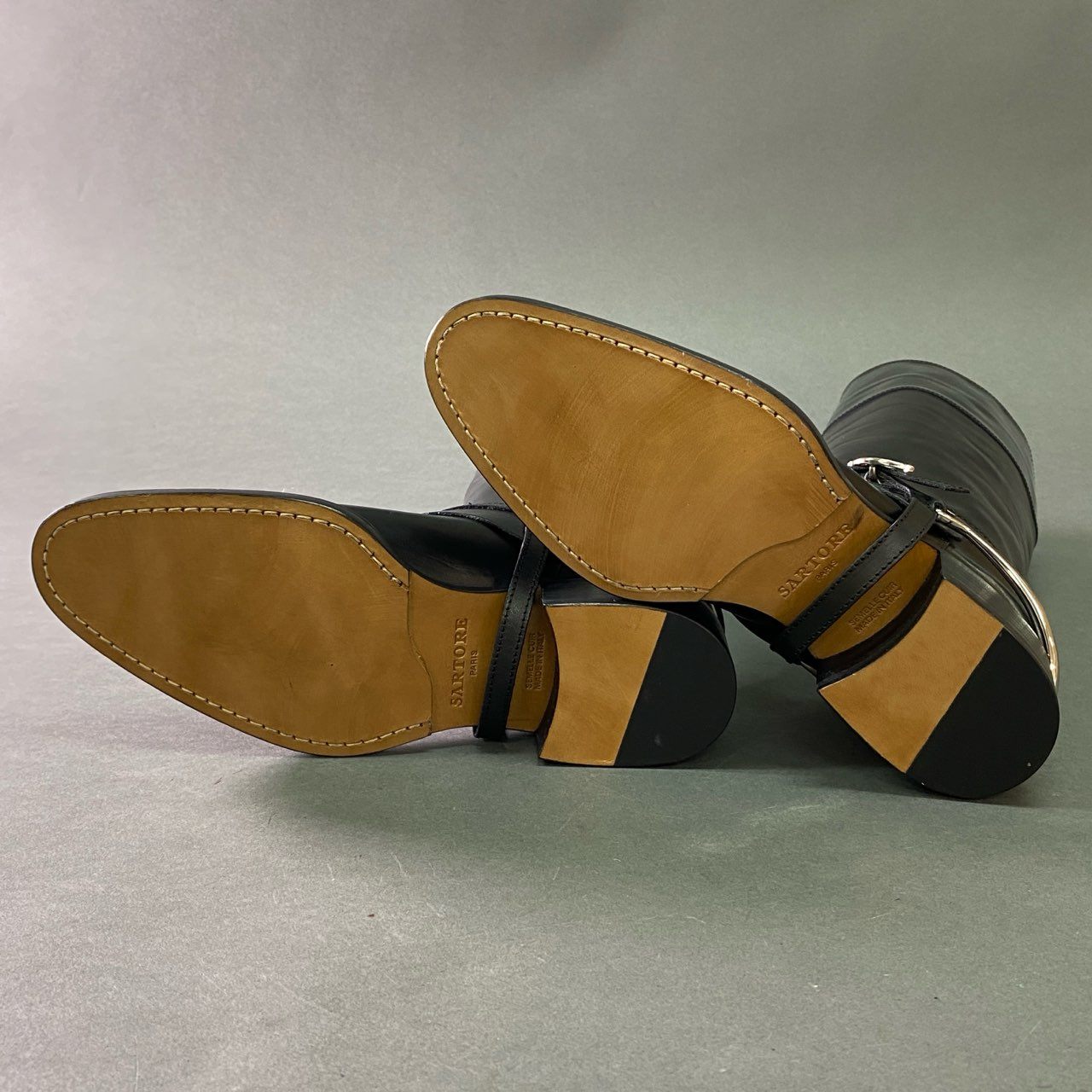 2b28 SARTORE サルトル 定価¥162.800 レザーロングブーツ 切替ブーツ leather レディース イタリア製 35 ブラック レザー エナメル