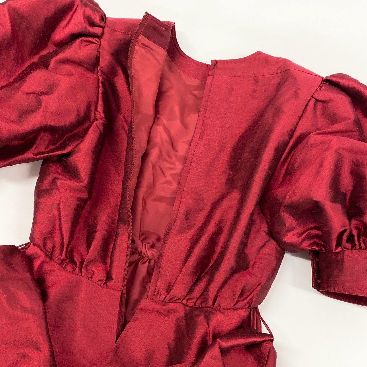 65g18 【Vintage】Thierry Mugler ティエリーミュグレー シルク100 デザインワンピース 半袖ドレス サイズ9 レッド系 レディース 女性用