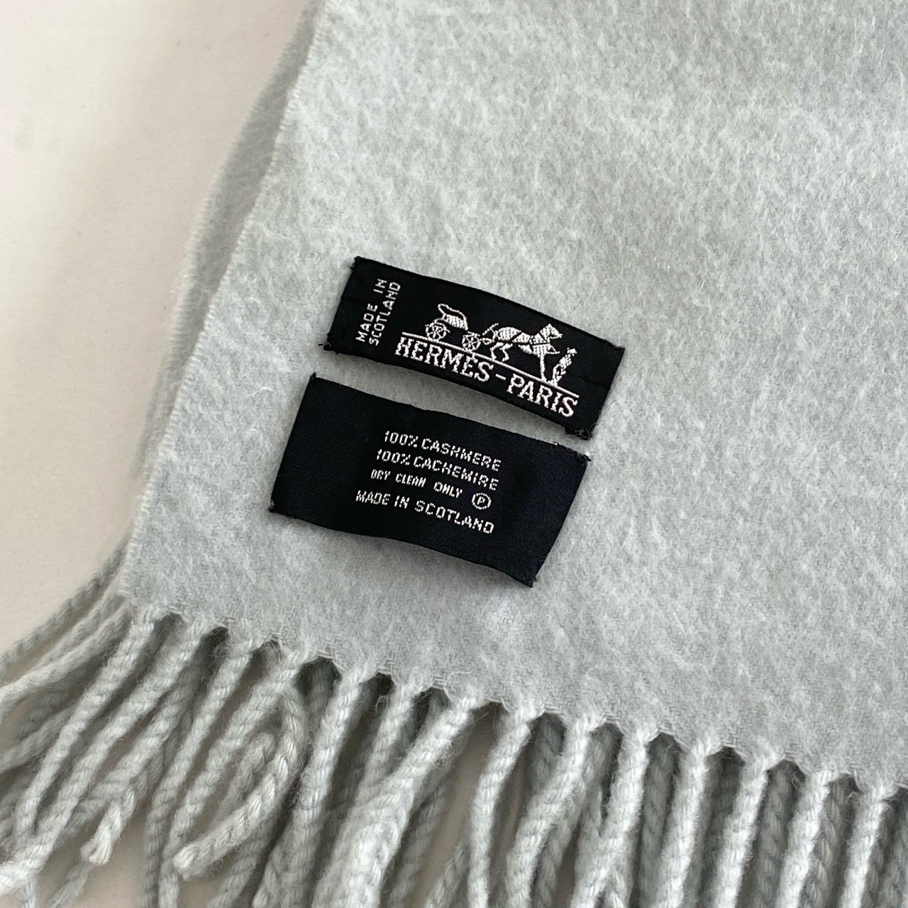 i2 HERMES エルメス ライトブルー カシミヤ100% カシミヤストール 大判ストール ショール マフラー レディース