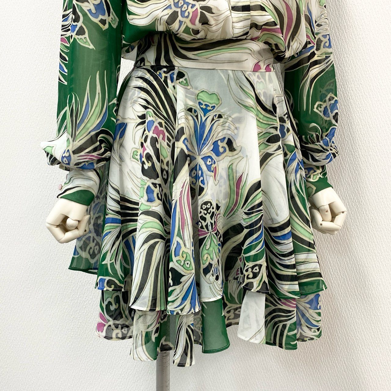 13f7 just cavalli ジャストカヴァリ シアーワンピース 長袖ワンピース 花柄 ボタニカル サイズ40 マルチカラー レディース レディース