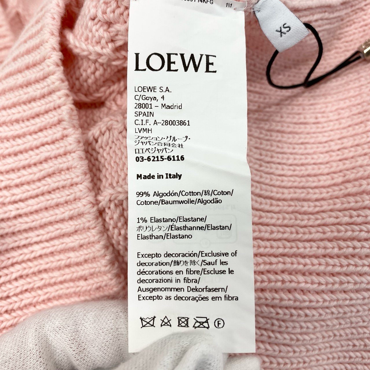 84e30 《未使用保管品》 タグ付 LOEWE ロエベ アナグラム ロゴ刺繍 Vネック ニット セーター S359Y14KFG XSサイズ ピンク コットン