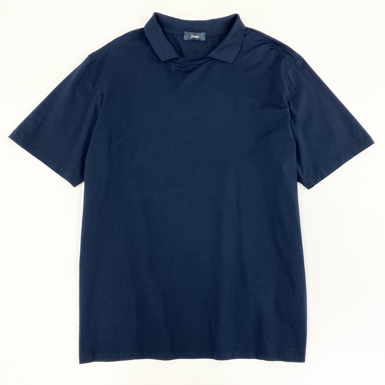 10F11 《美品》 HERNO ヘルノ 半袖ポロシャツ シャツ トップス プルオーバー サイズ52 ネイビー コットン ポリウレタン メンズ 紳士服
