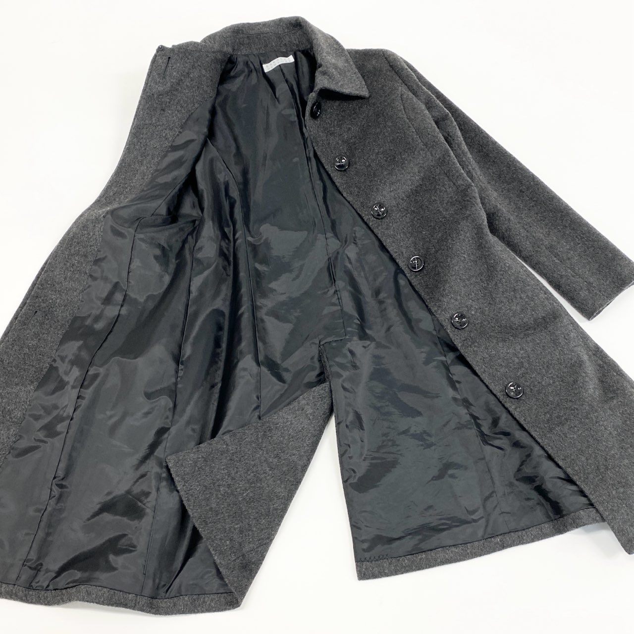 58f20 BARNEYS NEWYORK バーニーズニューヨーク 総カシミヤ ベルテッドステンカラーコート ロングコート 38 グレー Pure Cashmere カシミヤ100 カシミア レディース