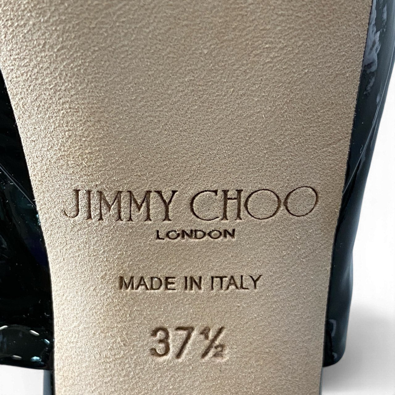 d13 【未使用】JIMMY CHOO ジミーチュウ HELOISE120 サイズ37 1/2 ブラック パテントレザー パンプス サンダル 箱付きta1