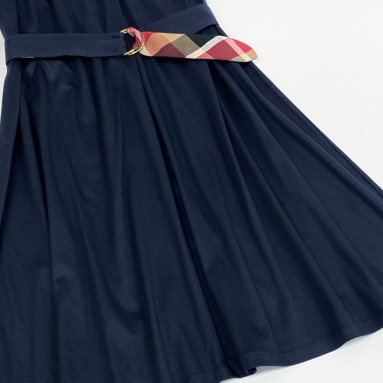 79j9 BLUE LABEL CRESTBRIDGE ブルーレーベル クレストブリッジ ノーカラーワンピース シャツワンピース 半袖 伸縮ストレッチ◎ レディース 女性用 38 ネイビーu02t