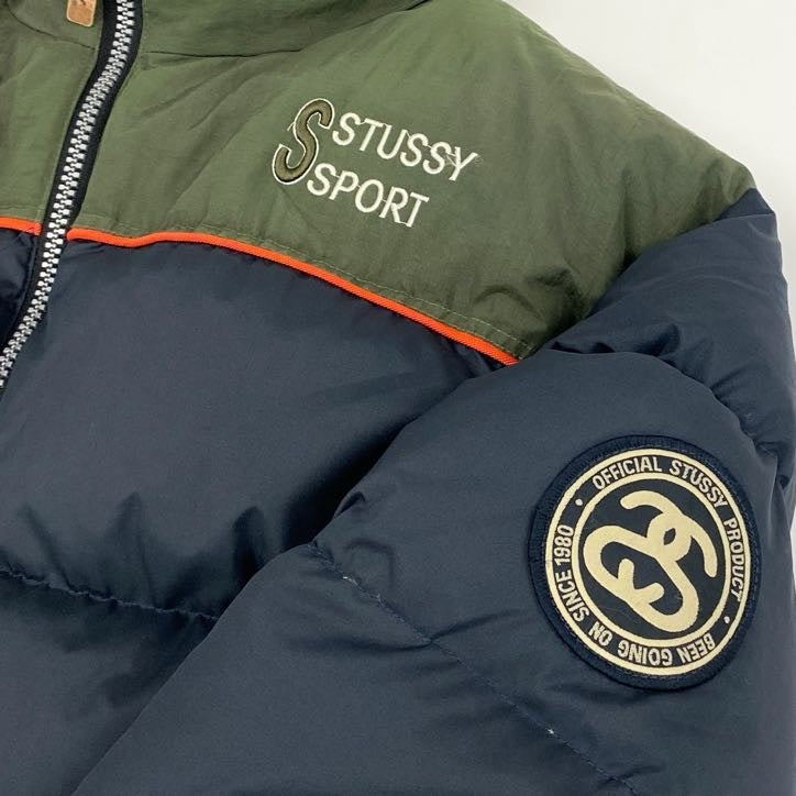 80g23 STUSSY SPORT ステューシー スポーツ 90s VINTAGE OLD STUSSY ダウンジャケット L カーキ ネイビー ヴィンテージ_