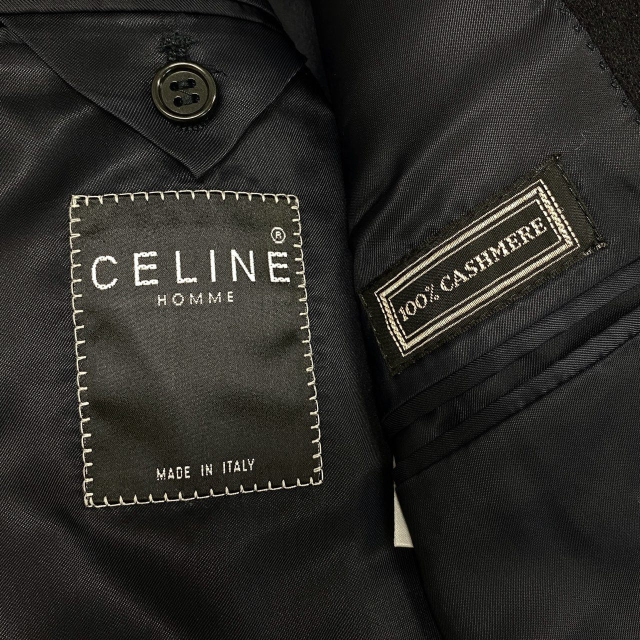 28f14 《美品》 CELINE HOMME セリーヌ オム マカダム金ボタン ヴィンテージ カシミヤ100% ブレザー 52 ネイビー テーラード スーツ イタリア製