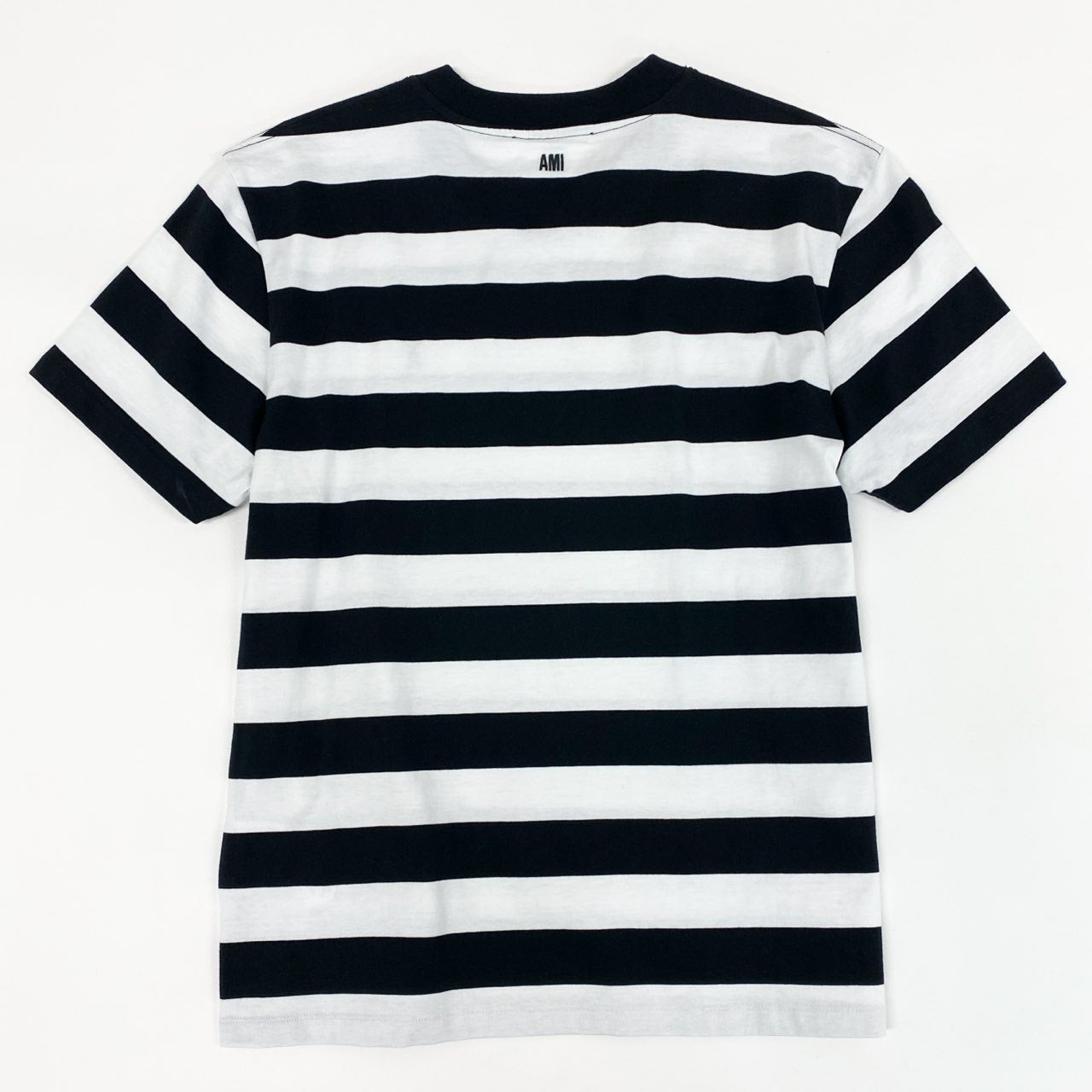 5c21 AMI PARIS アミパリス ストライプ コットンジャージーTシャツ ロゴ刺繍 ユニセックス クルーネック 半袖カットソー M ブラック ホワイト