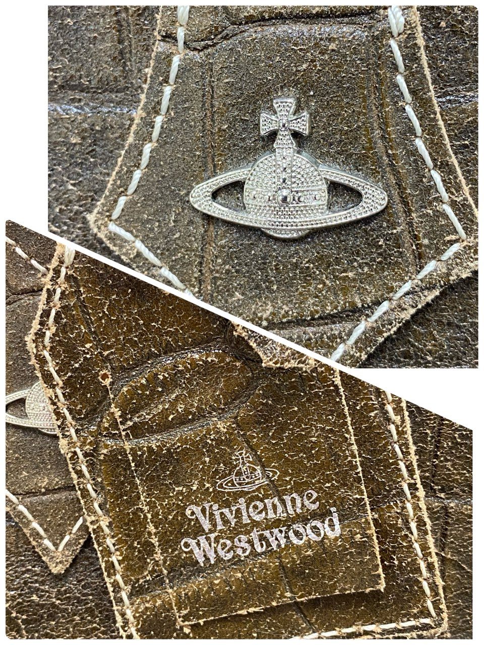 Ac6 Vivienne Westwood ヴィヴィアン ウェストウッド ORB オーブアイコン クラックレザー トートバッグ ブラウン Leather ショルダーバッグ クロコ型押し カバン 保存袋付属
