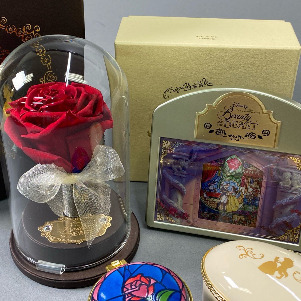 i13《4点セット》 Disney ディズニー Beauty AND THE BEAST 美女と野獣 リングピロー オルゴール リングケース2点 まとめ ローズドーム 薔薇t18r