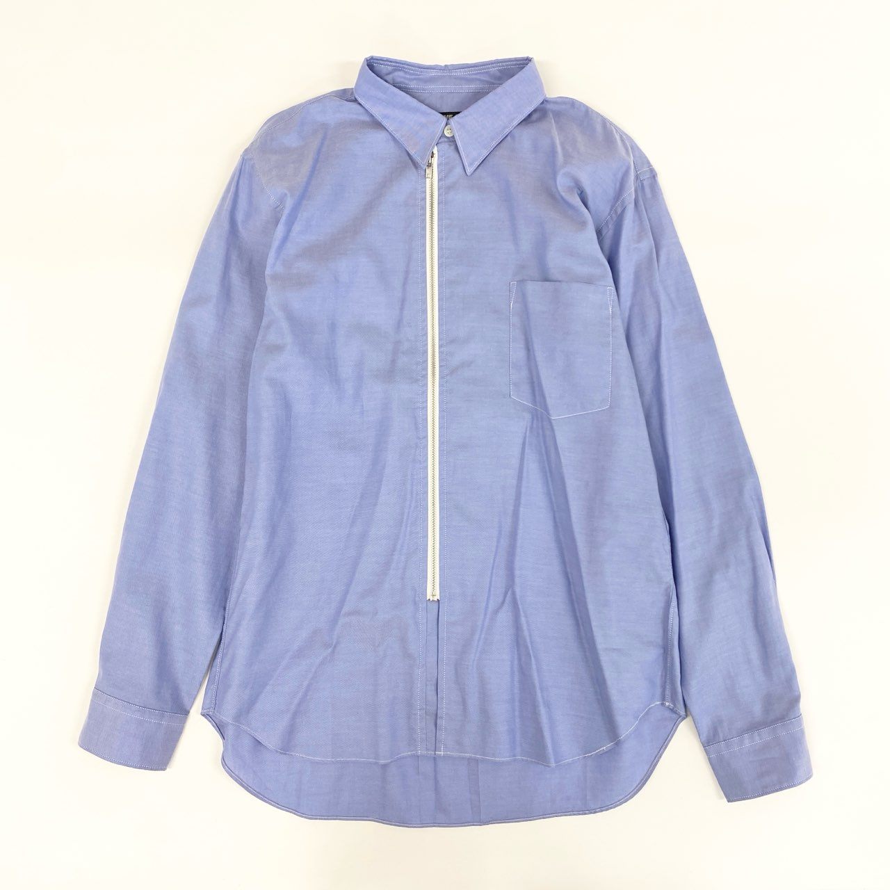 68g21 COMME des GARCONS HOMME DEUX コムデギャルソン オムドゥ AD2019 ジップアップ 長袖シャツ ロングスリーブ 日本製 Mサイズ ブルー コットン メンズ